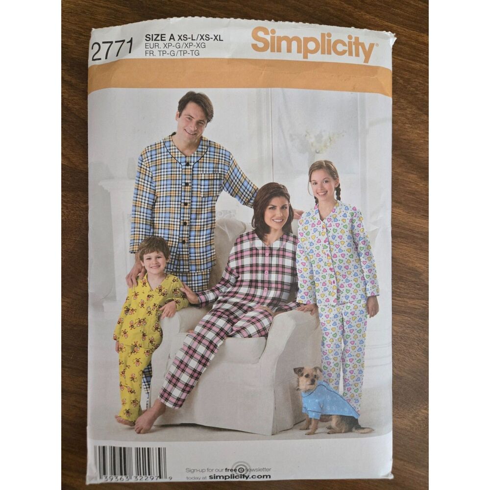Simplicity Pattern 2771 Unisex Size XS-XL Pajamas Sewing